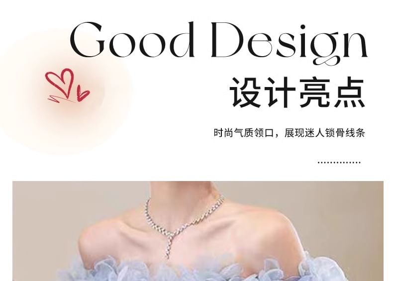 Off-Shoulder Floral Sequin Ruffle A-Line Evening Gown