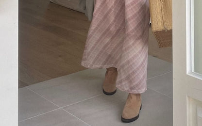 V-Neck Plaid Maxi Dress with Spaghetti Straps