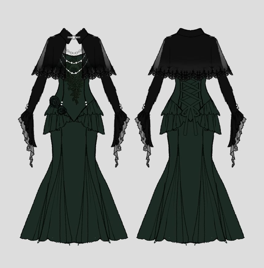 Velvet Shrug and Lace Panel Ruffle Trim Mermaid Dress Set