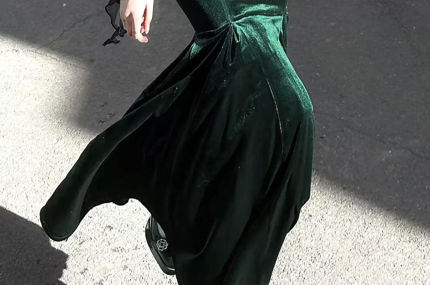 Velvet Shrug and Lace Panel Ruffle Trim Mermaid Dress Set