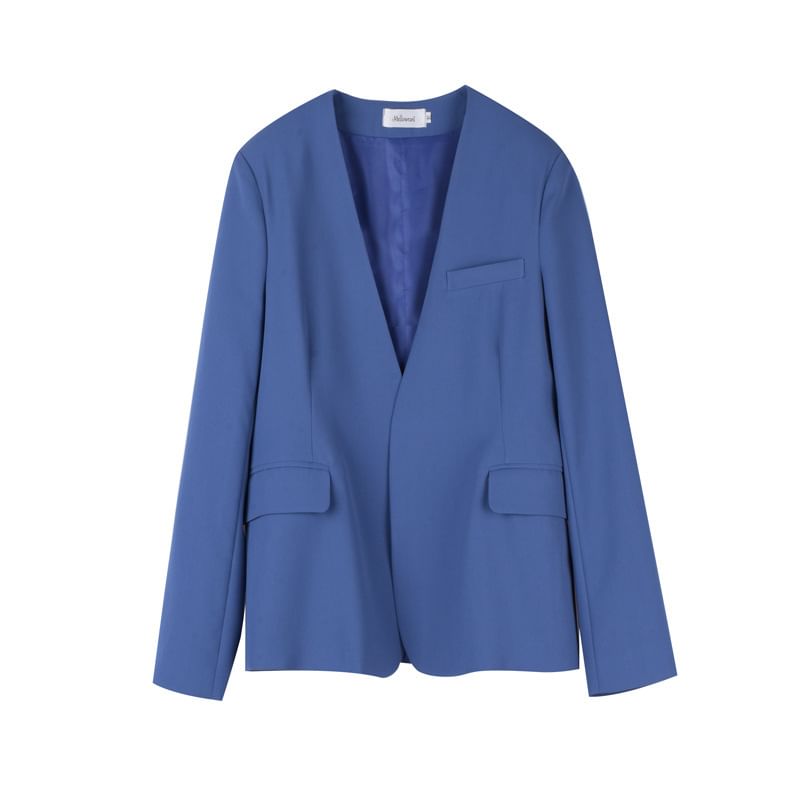 Plus Size V-Neck Plain Button Vest / V-Neck Open Front Blazer / High Waist Pleated Mini A-Line Skirt / Set