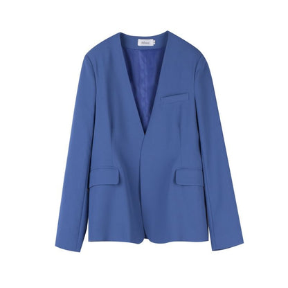 Plus Size V-Neck Plain Button Vest / V-Neck Open Front Blazer / High Waist Pleated Mini A-Line Skirt / Set