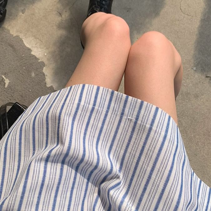 Striped Mini A-Line Dress with Spaghetti Straps