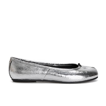Split Toe Metallic Genuine Leather Flats