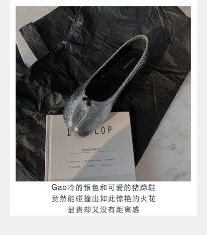 Split Toe Metallic Genuine Leather Flats