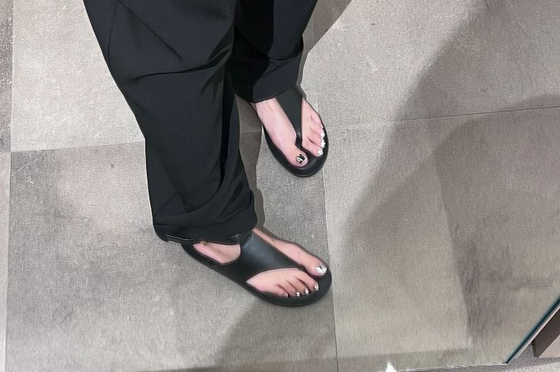 Plain Genuine Leather Slingback Thong Sandals