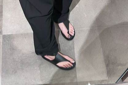 Plain Genuine Leather Slingback Thong Sandals