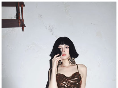 Strap Sheath Plain Spaghetti Metallic Evening Gown