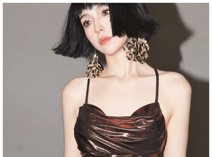 Strap Sheath Plain Spaghetti Metallic Evening Gown