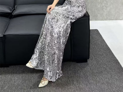 Sleeveless V-Neck Plain Sequin Trumpet Evening Gown