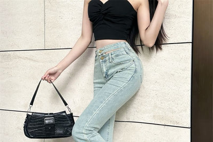 High Rise Cutout Washed Flared Jeans