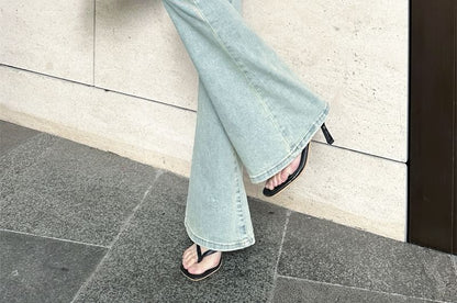 High Rise Cutout Washed Flared Jeans