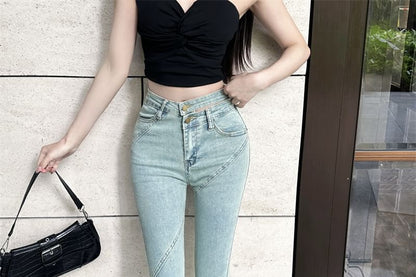 High Rise Cutout Washed Flared Jeans