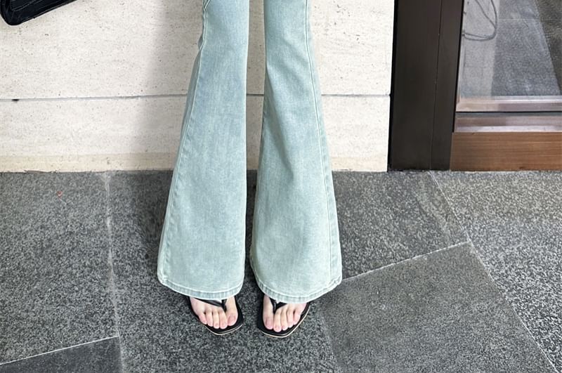 High Rise Cutout Washed Flared Jeans