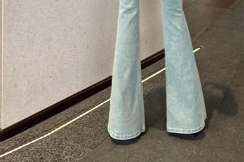 High Rise Cutout Washed Flared Jeans