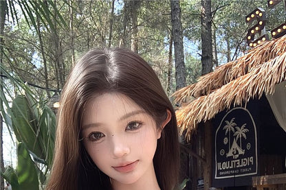 Plain Bow Accent Lace Trim Ruched Crop Tube Top / Mid Rise Washed Ripped Wide Leg Jeans