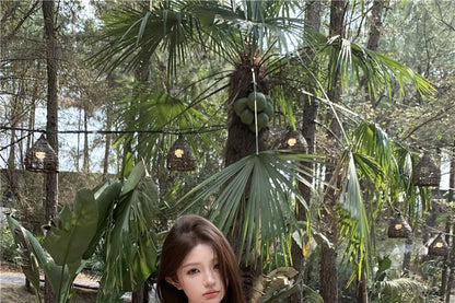 Plain Bow Accent Lace Trim Ruched Crop Tube Top / Mid Rise Washed Ripped Wide Leg Jeans