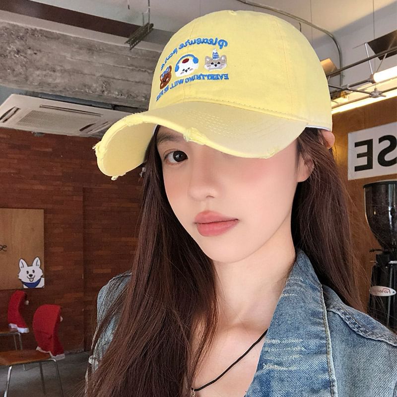 Cartoon Embroidered Distressed Baseball Cap