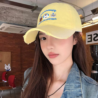 Cartoon Embroidered Distressed Baseball Cap