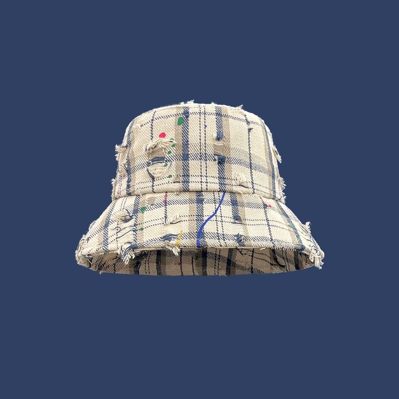Plaid Distressed Bucket Hat