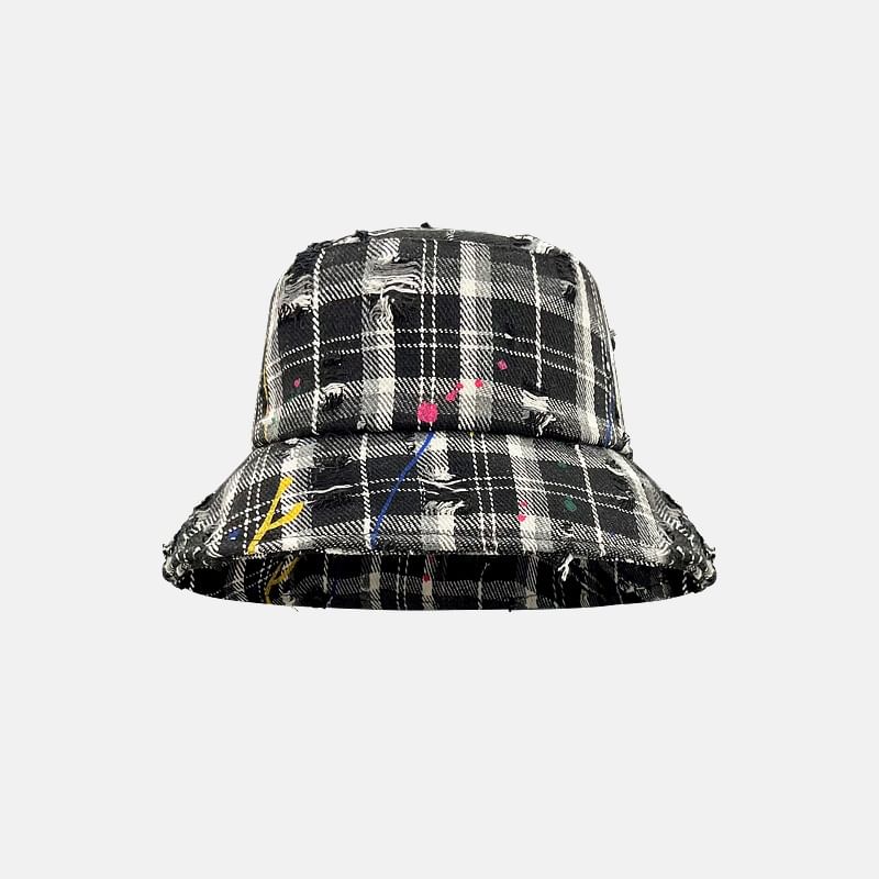Plaid Distressed Bucket Hat