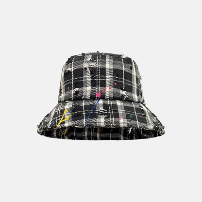 Plaid Distressed Bucket Hat