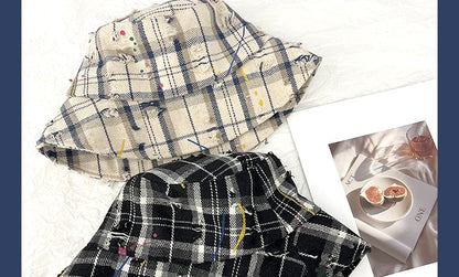 Plaid Distressed Bucket Hat