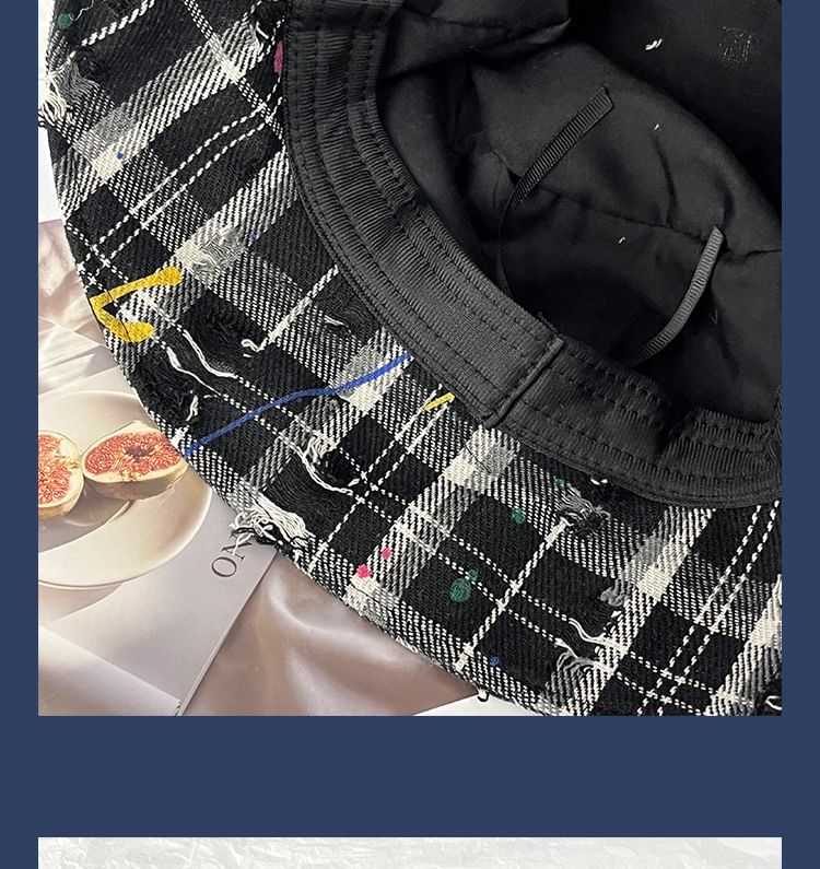 Plaid Distressed Bucket Hat