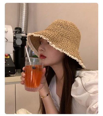 Lace Trim Straw Sun Hat