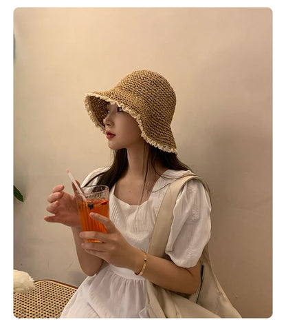 Lace Trim Straw Sun Hat