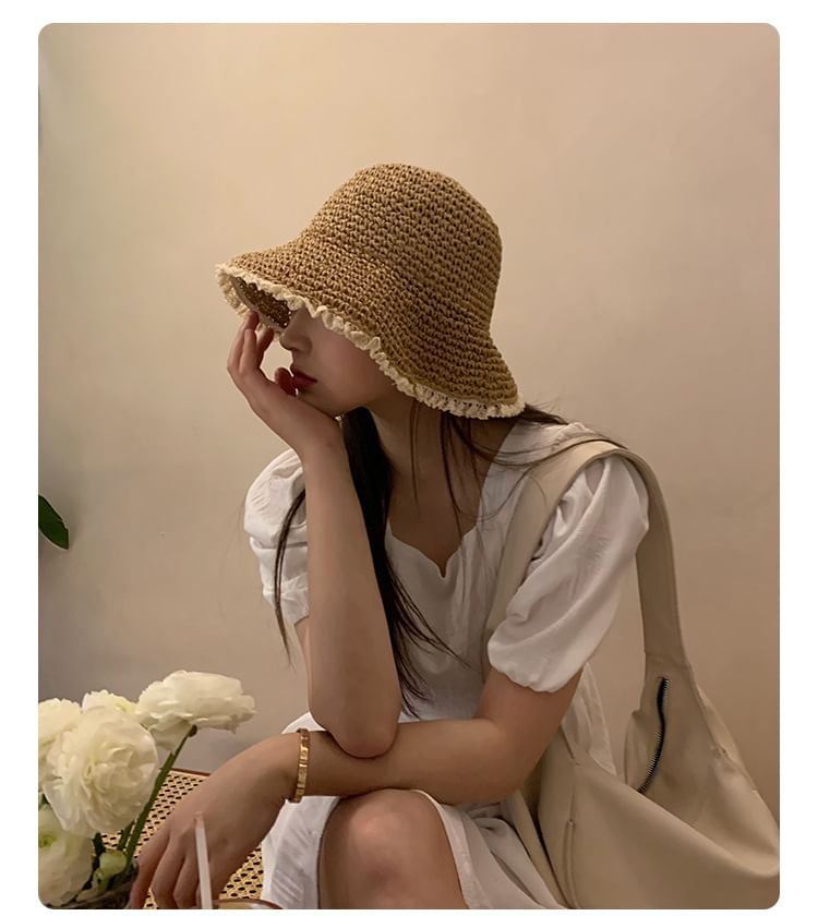 Lace Trim Straw Sun Hat