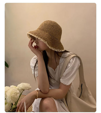 Lace Trim Straw Sun Hat