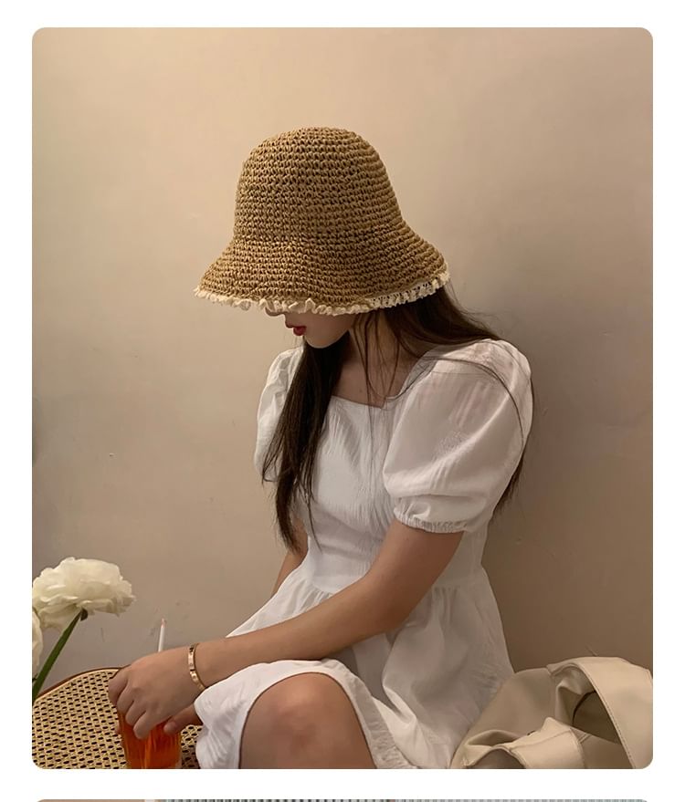 Lace Trim Straw Sun Hat