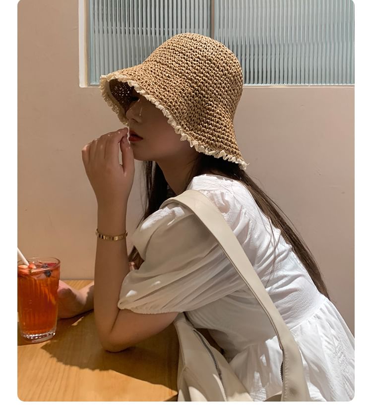 Lace Trim Straw Sun Hat