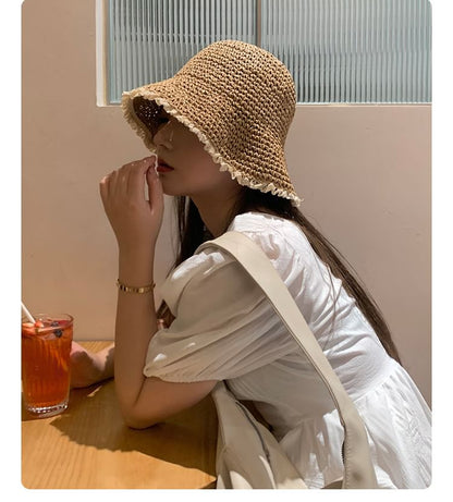 Lace Trim Straw Sun Hat