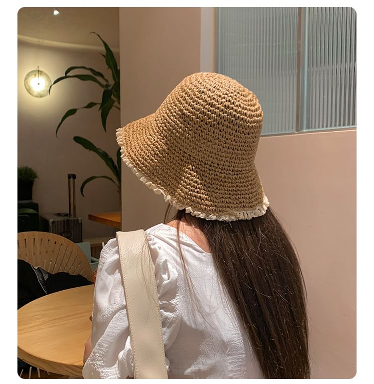Lace Trim Straw Sun Hat