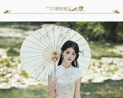 Cap-Sleeve Bamboo Print Midi A-Line Qipao