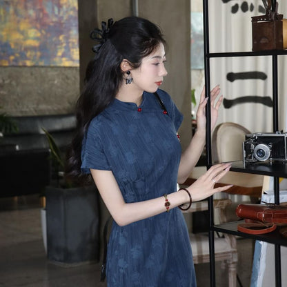 Short-Sleeve Floral Midi Qipao
