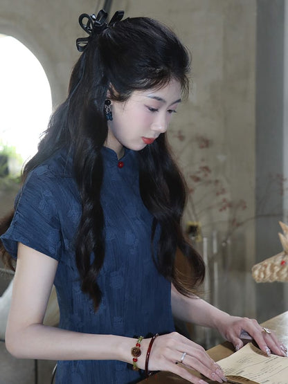Short-Sleeve Floral Midi Qipao