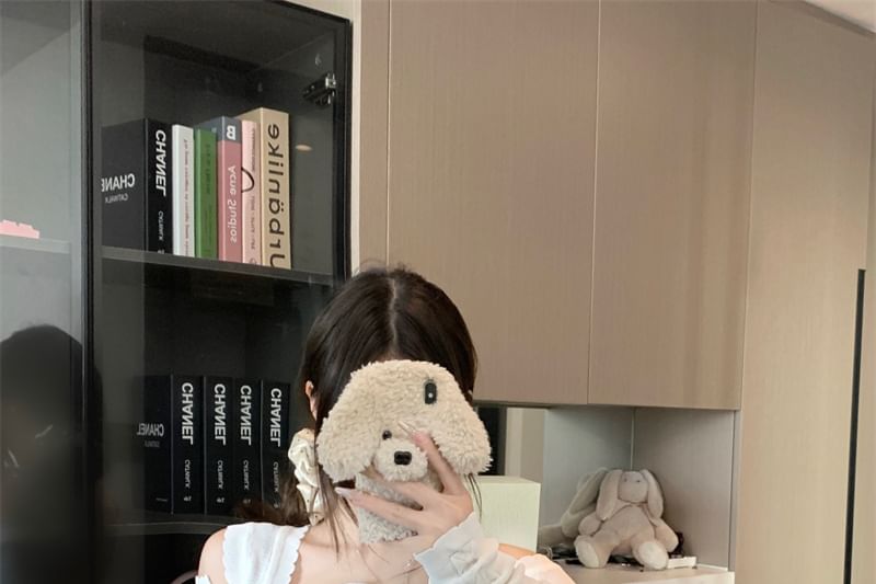 Set: Sleeveless Scoop Neck Plain Crop Knit Top + Plain Cable Knit Cardigan