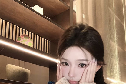 Spaghetti Strap V-Neck Flower Print Mini Bodycon Dress / V-Neck Plain Crochet Cardigan