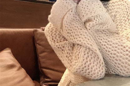 Spaghetti Strap V-Neck Flower Print Mini Bodycon Dress / V-Neck Plain Crochet Cardigan