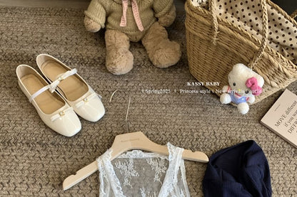 Scoop Neck Plain Ruffle Trim Cardigan / V-Neck Lace Camisole Top