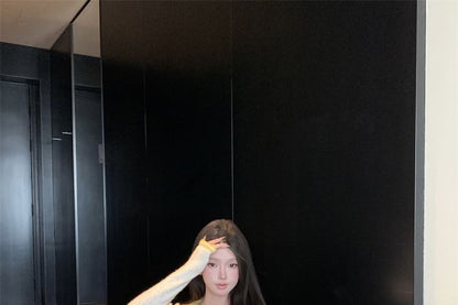 Scoop Neck Contrast Trim Cami Top / High Waist Mini Pencil Skirt / Contrast Trim Button Cardigan