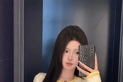 Scoop Neck Contrast Trim Cami Top / High Waist Mini Pencil Skirt / Contrast Trim Button Cardigan