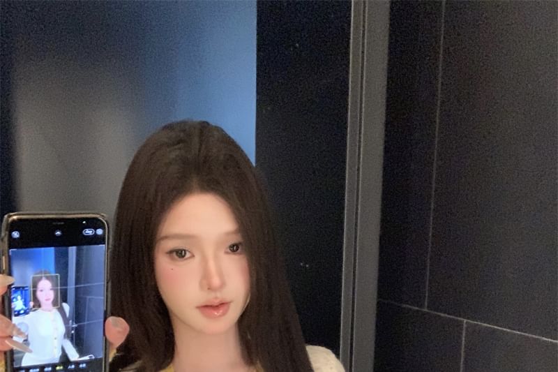 Scoop Neck Contrast Trim Cami Top / High Waist Mini Pencil Skirt / Contrast Trim Button Cardigan