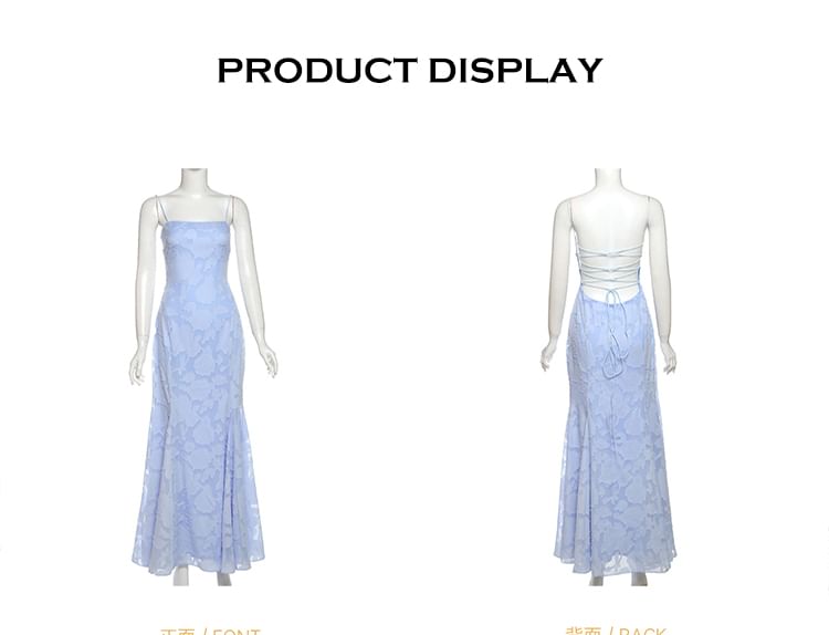 Jacquard Mermaid Maxi Dress with Spaghetti Straps