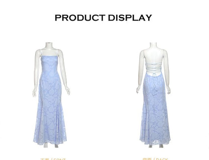 Jacquard Mermaid Maxi Dress with Spaghetti Straps