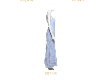 Jacquard Mermaid Maxi Dress with Spaghetti Straps