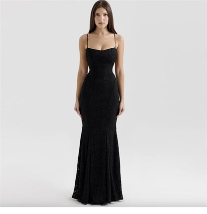 Jacquard Mermaid Maxi Dress with Spaghetti Straps